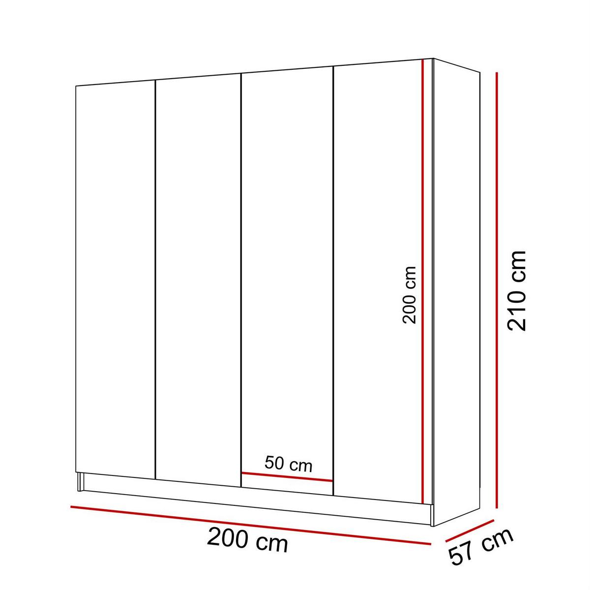 KLEIDERSCHRANK AUREL 4D in Weiß hochglanz mit Spiegel - Weiß Hochglanz/Weiß, Holzwerkstoff (200/200/57cm) - Lookway