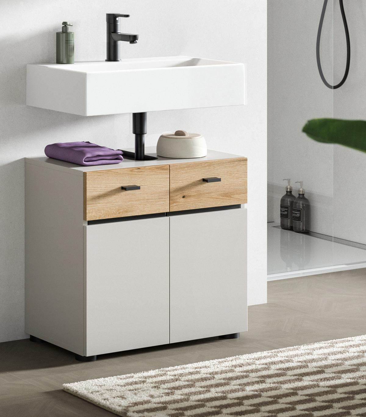 WASCHBECKENUNTERSCHRANK Kaschmir, Eiche Evoke 60 cm, Badschrank 2-türig - Kaschmir/Eichefarben, Holzwerkstoff/Kunststoff (60/56/35cm) - Inn.Furn