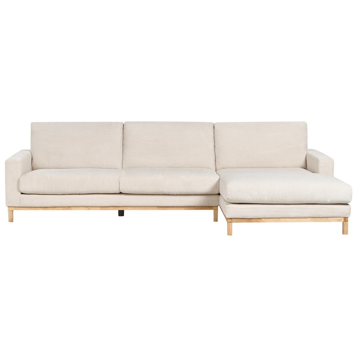 ECKSOFA 4-Sitzer Cord Hellbeige linksseitig Siggard - Beige/Braun, Textil (321/168cm) - Beliani