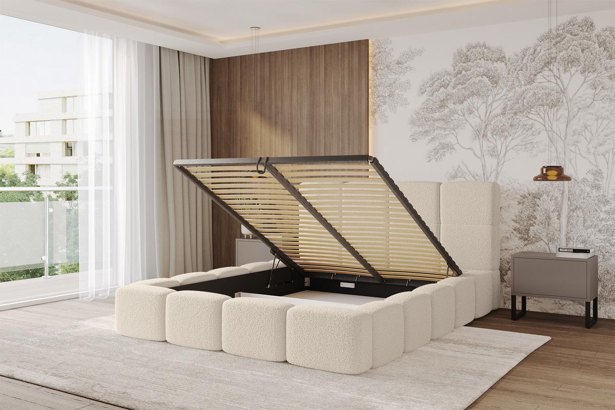 POLSTERBETT mit Bettkasten und Lattenrost mit Kopfteil, Boxbett ohne Matratze, mit Stauraum - NATA 200x200 Dunkelbeige - Hellbraun, Holzwerkstoff/Textil (200/200cm) - ALTDECOR