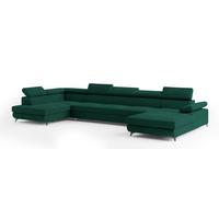WOHNLANDSCHAFT MONTIVA Grün Velours-Stoff mit Schlaffunktion - Grün, Holz (410/89/190cm) - MASSENO