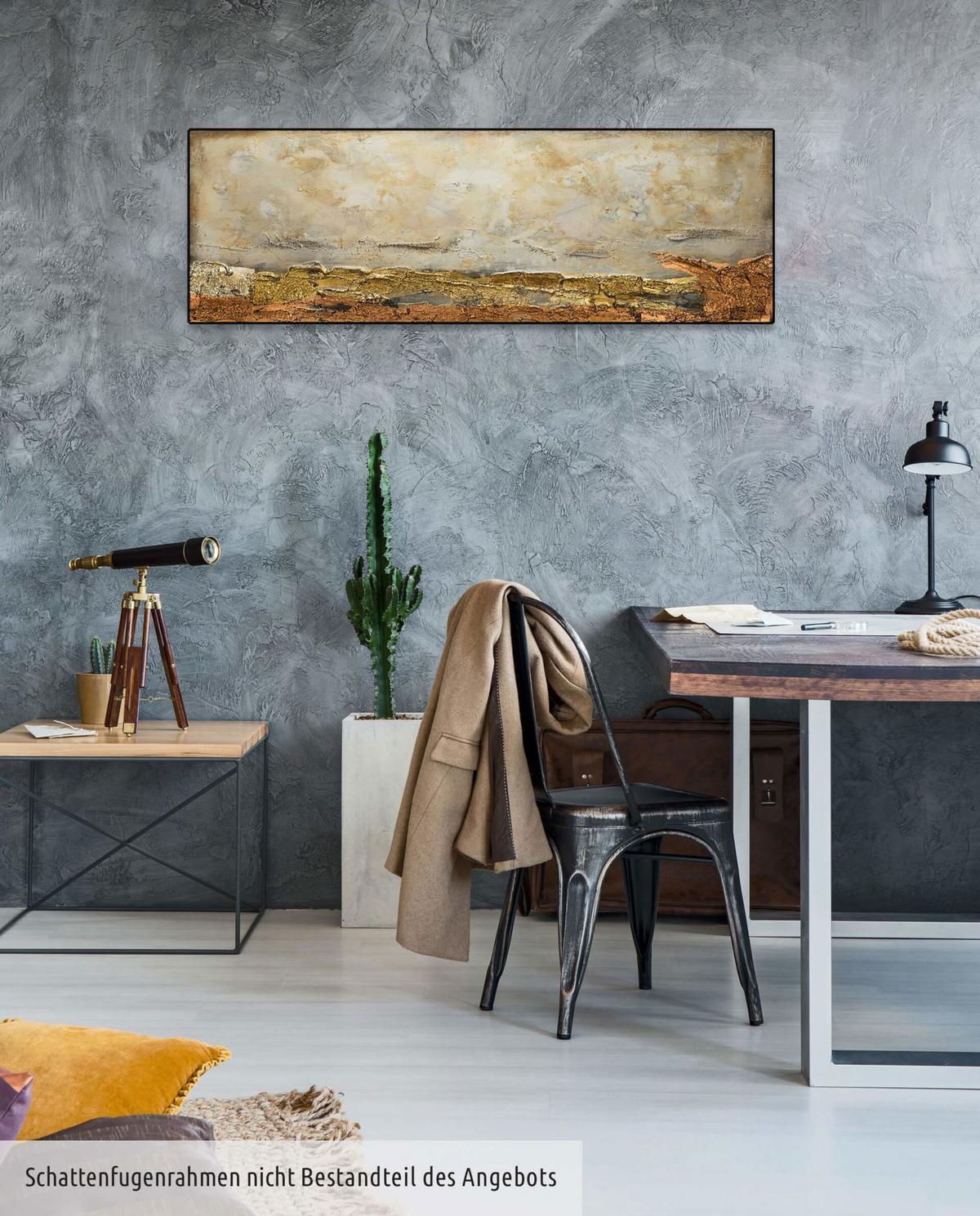 ACRYLBILD HANDGEMALT 120/40 cm - Weiß/Braun, Holz/Textil (120/40cm) - KUNSTLOFT