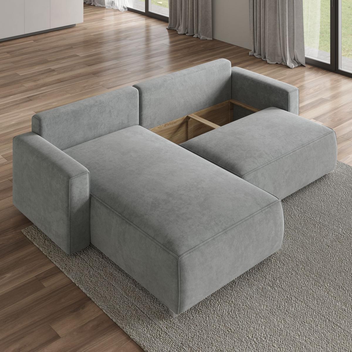 ECKSOFA FORIL Schwarz Velours-Stoff mit Schlaffunktion - Schwarz/Grau, Holz/Kunststoff (265/178cm) - MASSENO