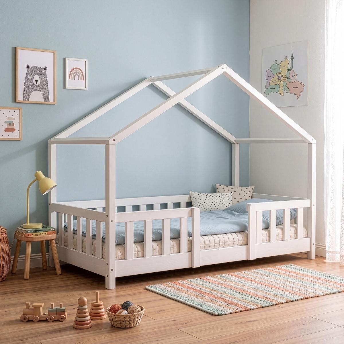 HAUSBETT Treviolo - Weiß, Holz (80/160cm) - [en.casa]