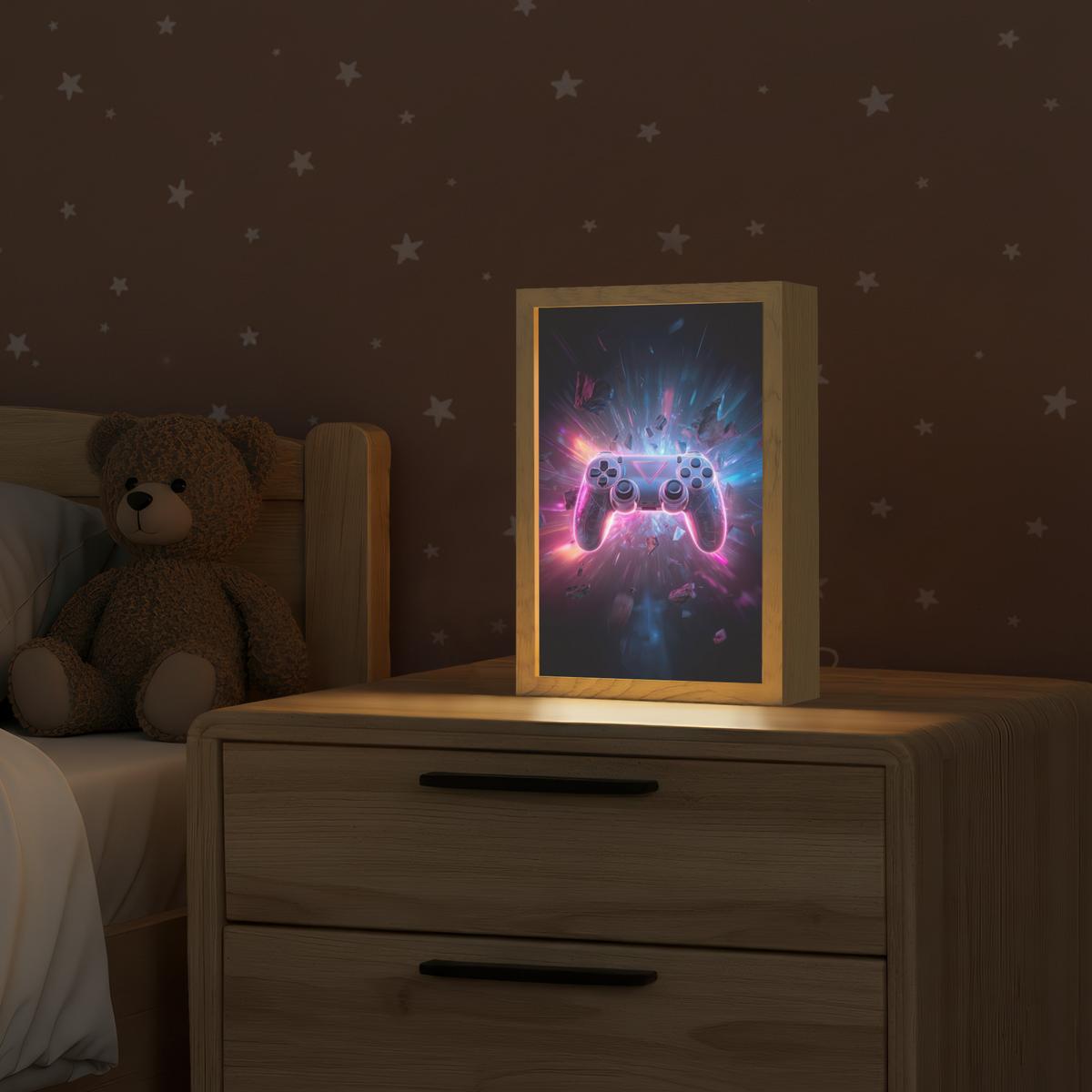 NACHTTISCHLAMPE Controller - Neon - Explosion - Abstrakt 20x30 cm - Violett, Holzwerkstoff (8/20/30cm) - OnlyWow