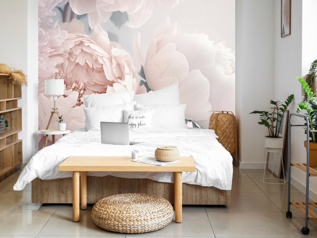 FOTOTAPETE für Schlafzimmer Große Blumen Rosa Pfingstrosen 450x315 - Rosa/Grün, Papier (450/315cm) - Muralo