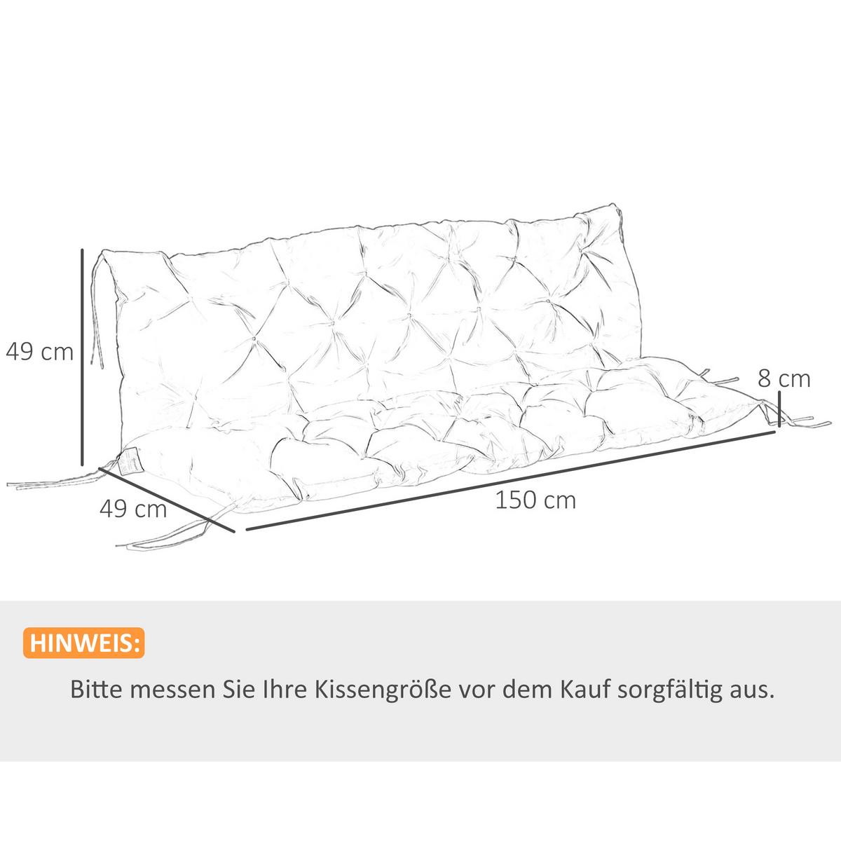 3 Sitzer Bankauflage 150x98x8 cm Bankkissen mit Bändern, Sitzkissen Stuhlkissen - Beige, Kunststoff (98/8/150cm) - Outsunny