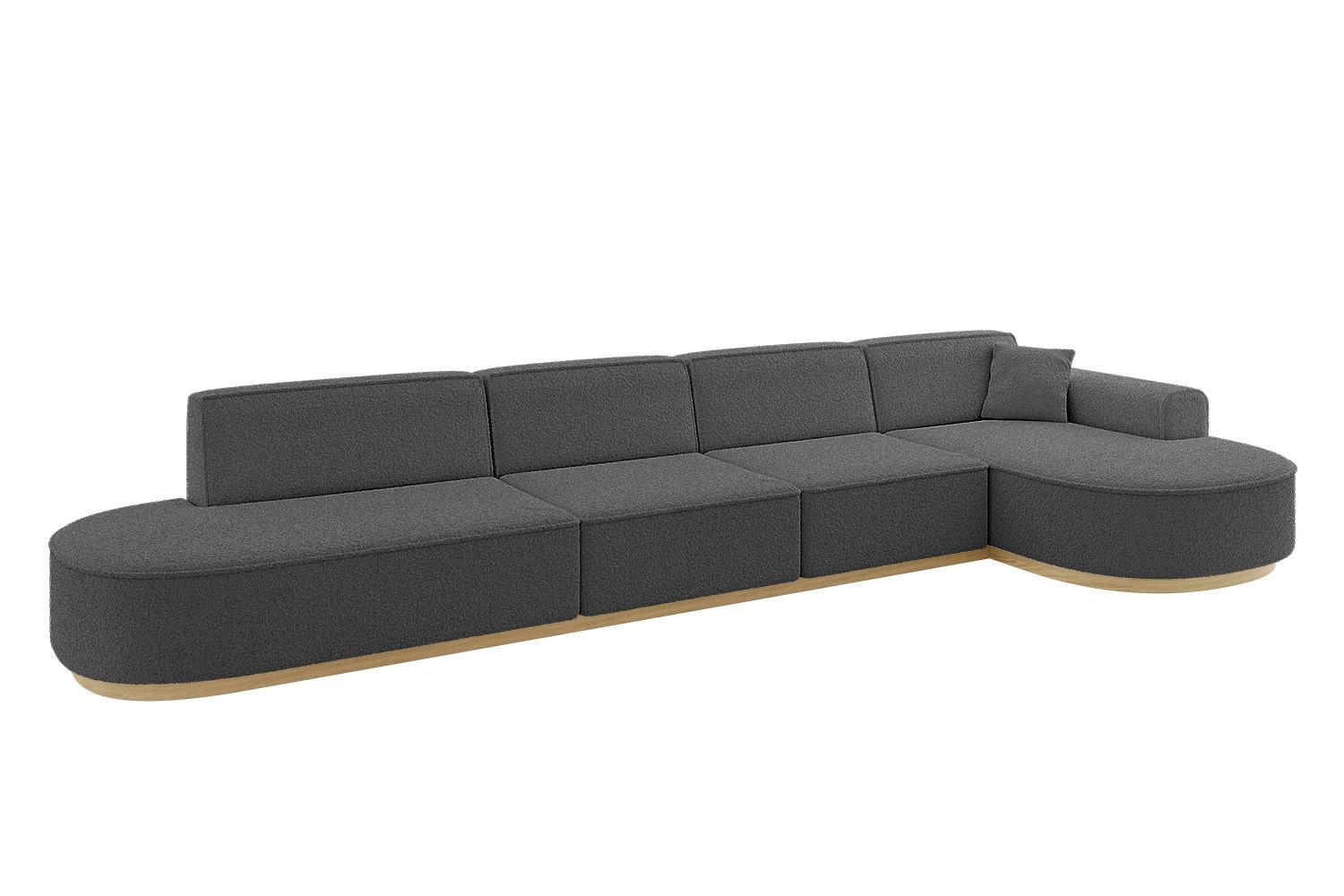 ECKSOFA Ottomane Rechts MARI-L3-v2 - 413x171x83 cm Grau Bouclé - Grau, Holzwerkstoff/Textil (171/413cm) - ALTDECOR