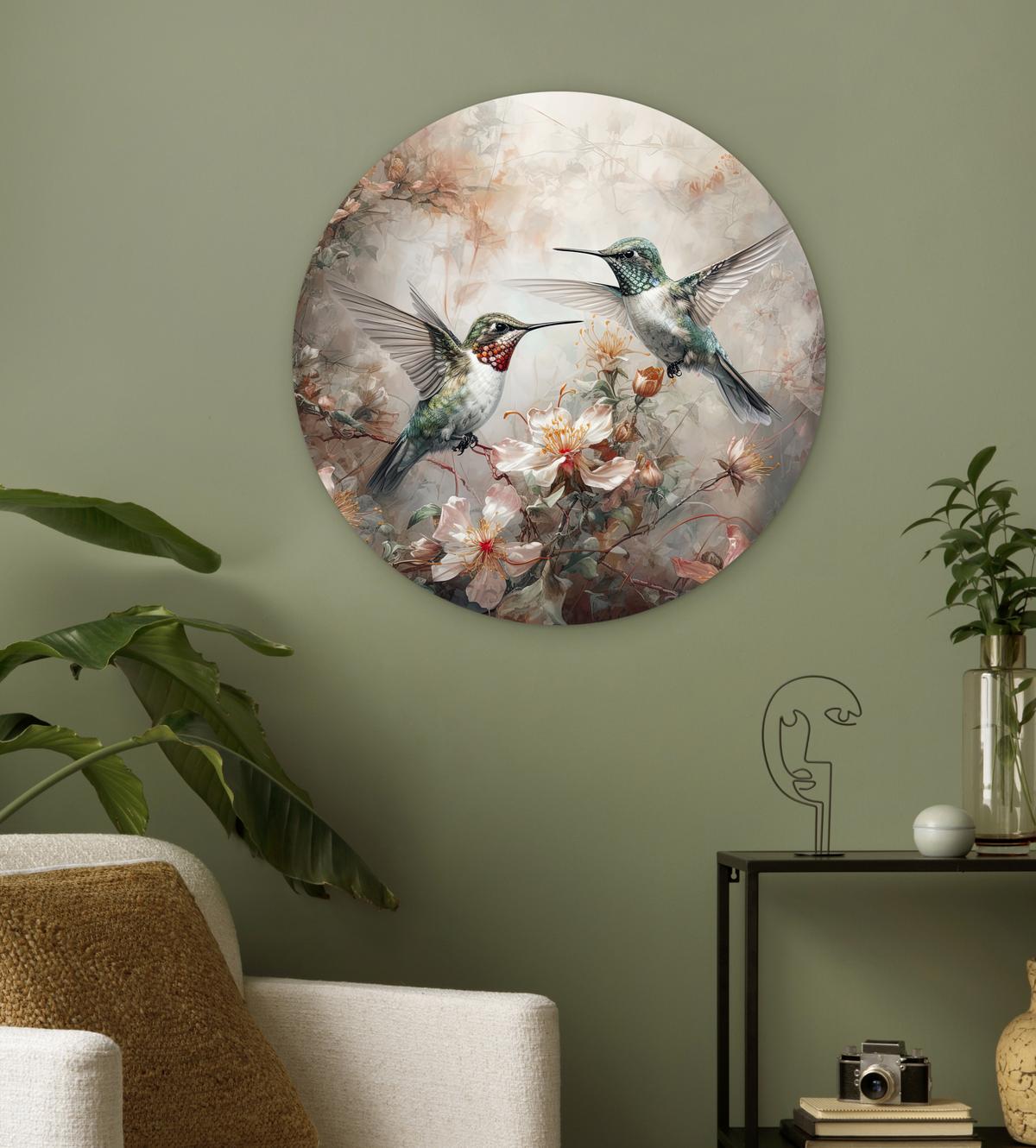 WANDBILD Kolibri - Vögel - Blumen - Pflanzen Wanddeko Schlafzimmer 60x60 cm - Hellgrün, Kunststoff (60/60cm) - MuchoWow
