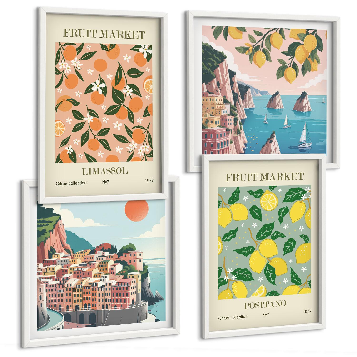 BILDER SET 4er Set - 50x50 cm & 40x60 cm Weißer Rahmen - Zitrusfrüchte der italienischen Tropen - Weiß, Kunststoff (50/50cm) - TULUP