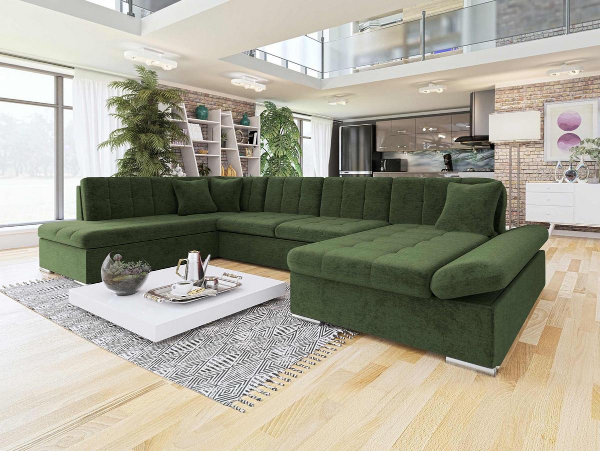 ECKSOFA Bergen, Seite: Rechts - Waldgrün/Silberfarben, Holz/Textil (345/76/205cm) - MIRJAN24