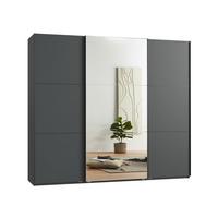 SCHWEBETÜRENSCHRANK 3-türig B250/H216/T65 cm in Anthrazit, eine Spiegeltür, Kleiderschrank inkl. Vollausstattung / 22015 - Anthrazit/Rot, Holzwerkstoff/Metall (250/216/65cm) - luma-home