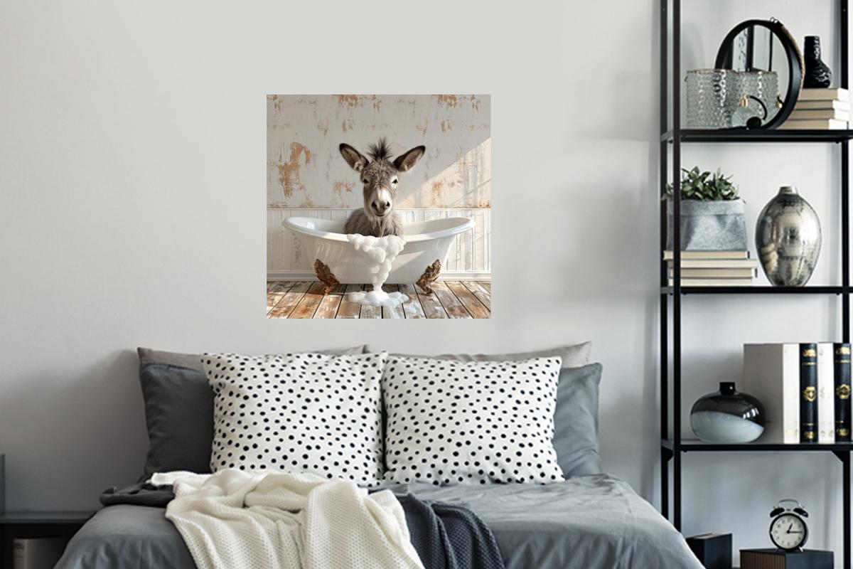 WANDTATTOO Esel - Tiere - Badewanne - Schaumstoff Wanddeko 50x50 cm - Weiß, Kunststoff (50/50/0.1cm) - MuchoWow