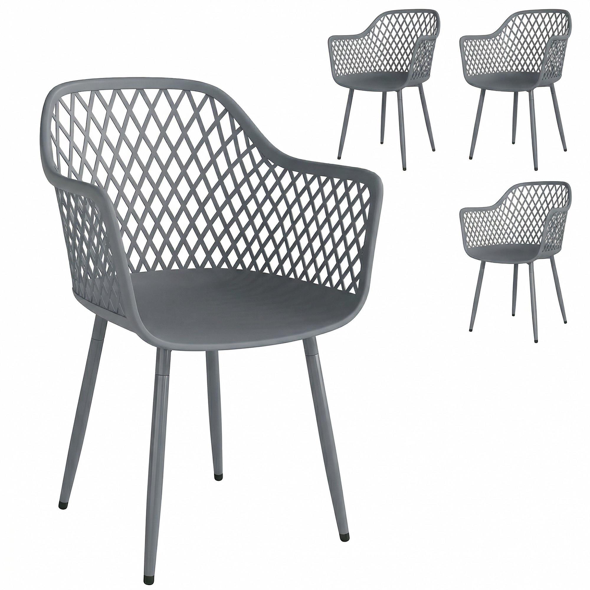 GARTENSTÜHLE 4er Set Metall Kunststoff Dunkelgrau - Dunkelgrau, Kunststoff/Metall (51/84/56cm) - Outsunny
