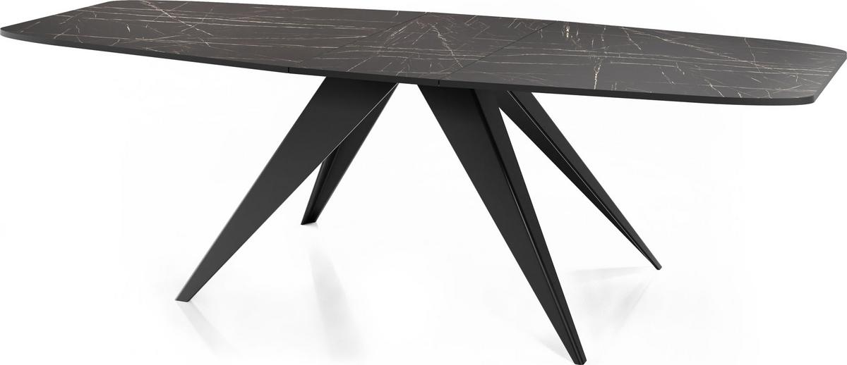 ESSTISCH Foster rechteckig ausziehbar, Marmor Schwarz 180-218/90/76 cm - Anthrazit/Schwarz, Holzwerkstoff/Metall (90/220/76cm) - WFL GROUP