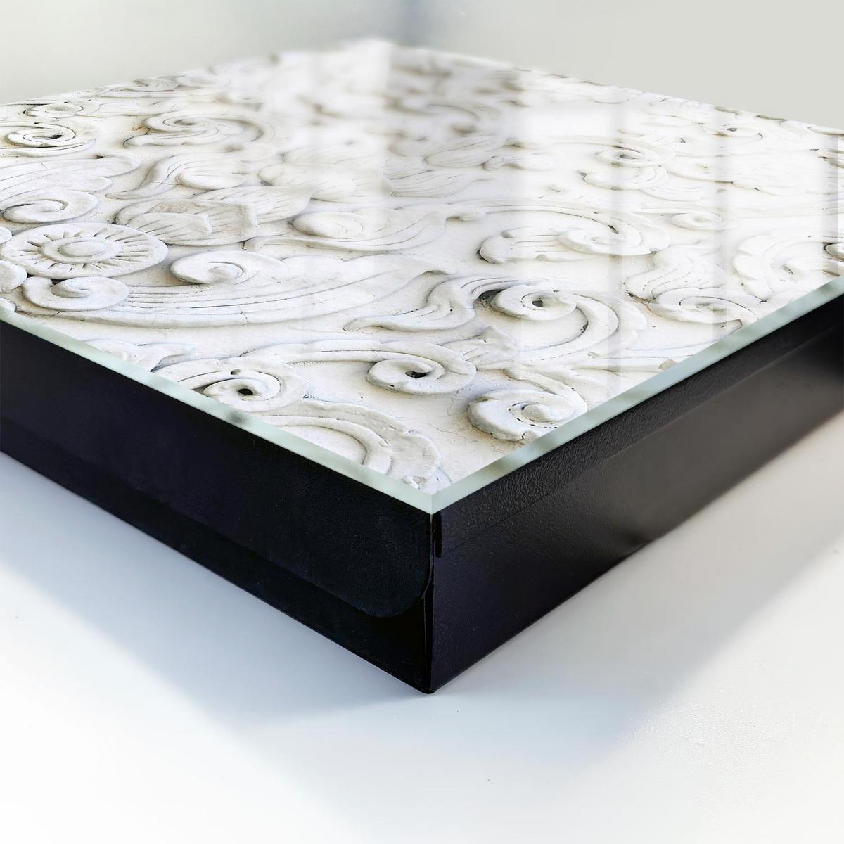 SCHLÜSSELBOX Schwarz 30x30 cm- Türöffnung nach rechts - Weiße Ornamente - Weiß, Metall (30/30/5cm) - TULUP