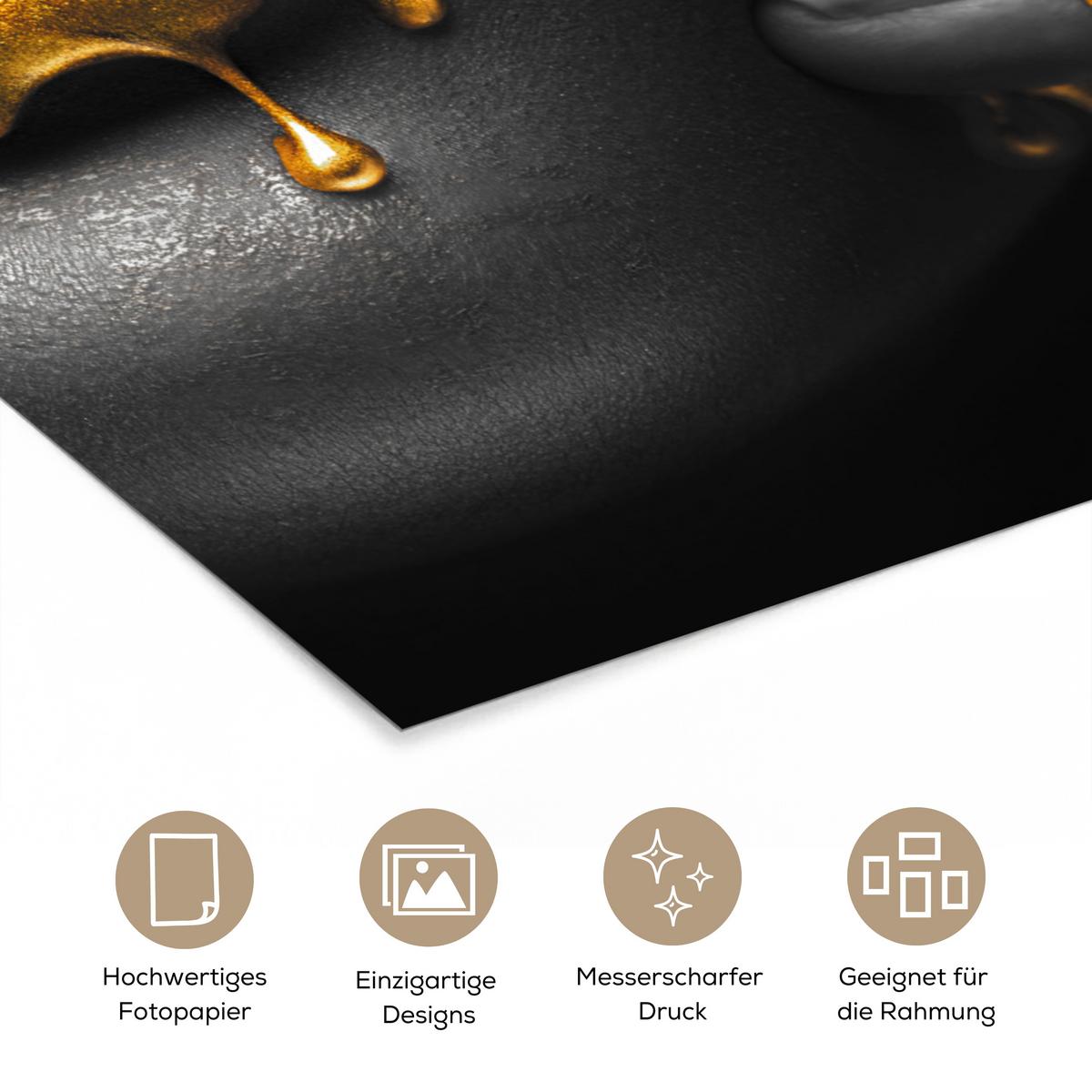 POSTER Frau - Schwarz - Gold - Gesicht - Lippen Wandbild Schlafzimmer 80x120 cm - Goldfarben, Papier (80/120/0.1cm) - MuchoWow