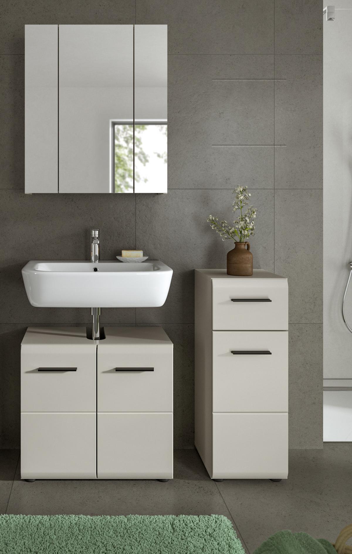 BADMÖBEL-SET Kaschmir 105 cm 3-teilig, Komplettset in modernem Design - Kaschmir/Schwarz, Glas/Holzwerkstoff (105/185/30cm) - Inn.Furn