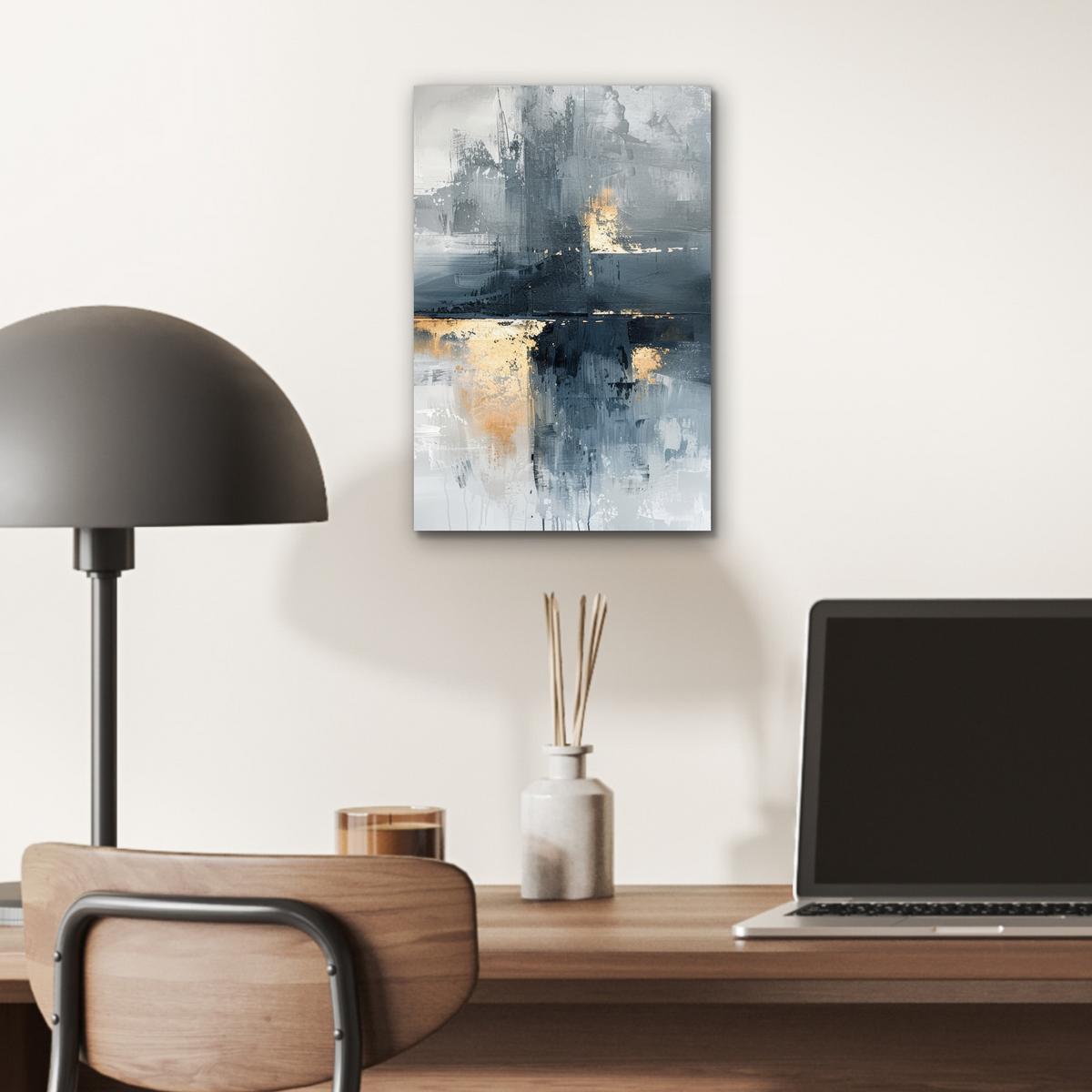 METALLBILD Kunst - Grau - Gold - Abstrakt 20x30 cm - Dunkelgrau, Metall (20/30cm) - MuchoWow