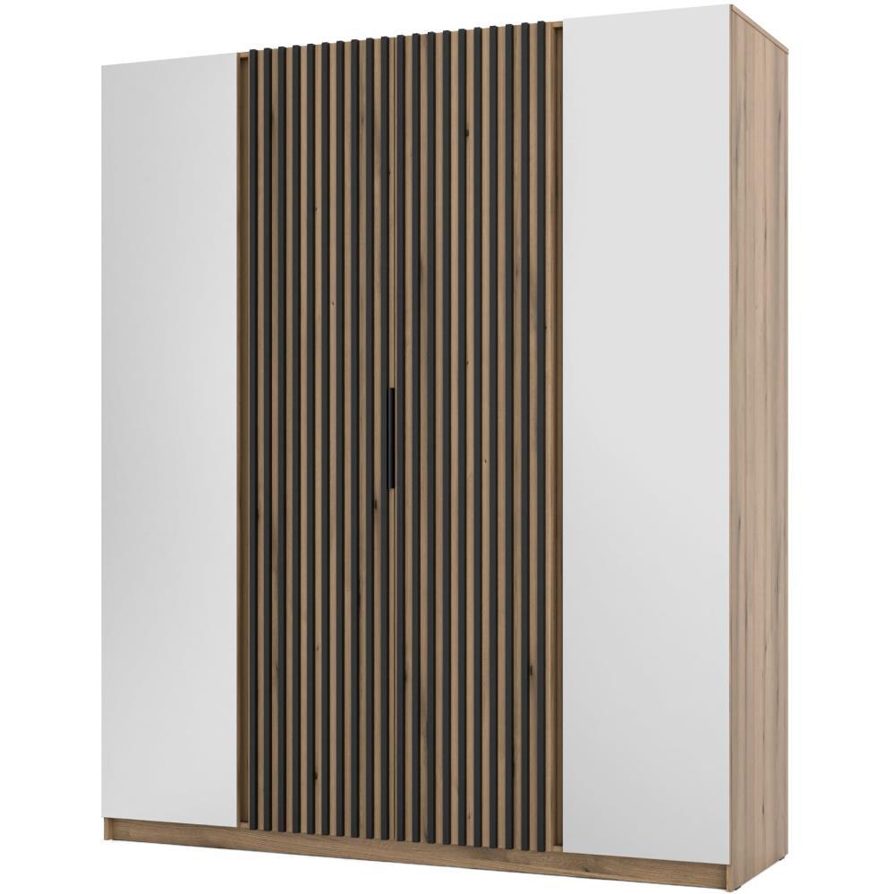 DREHTÜRENSCHRANK Kaya 200/62/239 4-Türig mit zwei Spiegel - Eichefarben/Schwarz, Holzwerkstoff (200/239/62cm) - Beautysofa