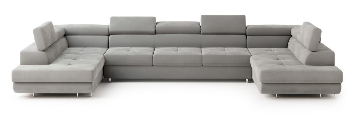WOHNLANDSCHAFT ISOLANO Hellgrau Velours-Stoff mit Schlaffunktion - Hellgrau, Holz (408/90/202cm) - MASSENO