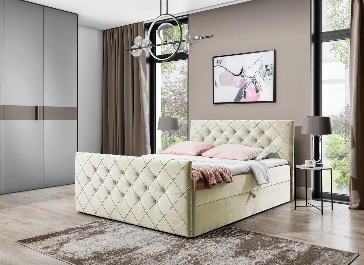 BOXBETT Eivor In Magic Velvet - Creme, Holzwerkstoff/Textil (120/200cm) - Fun Möbel