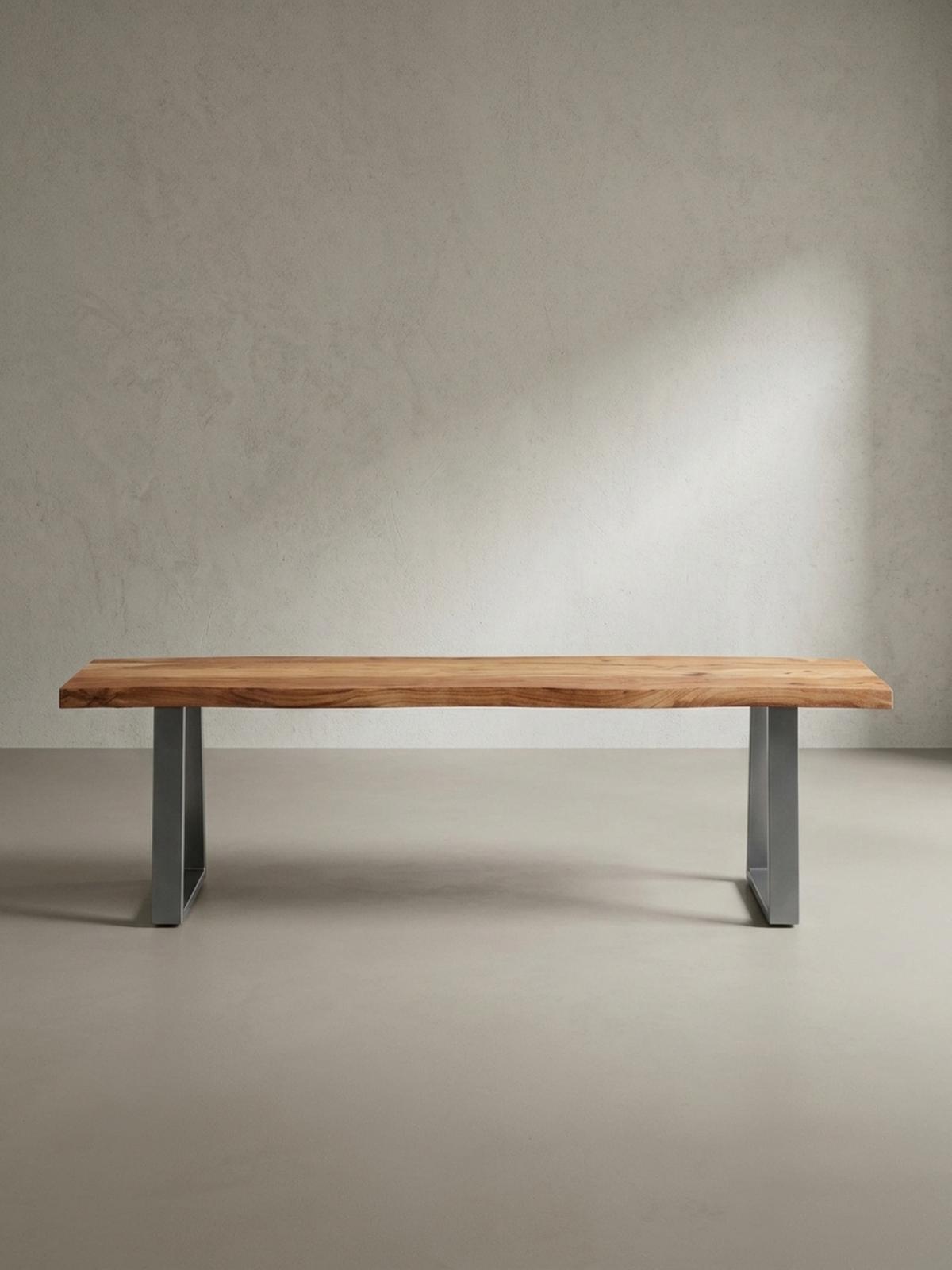 ESSZIMMERBANK Massivholz Metall Baumkante Chromgestell, Akazie 120x40x46 cm - Silberfarben/Braun, Holz/Metall (120/46/40cm) - KADIMA DESIGN
