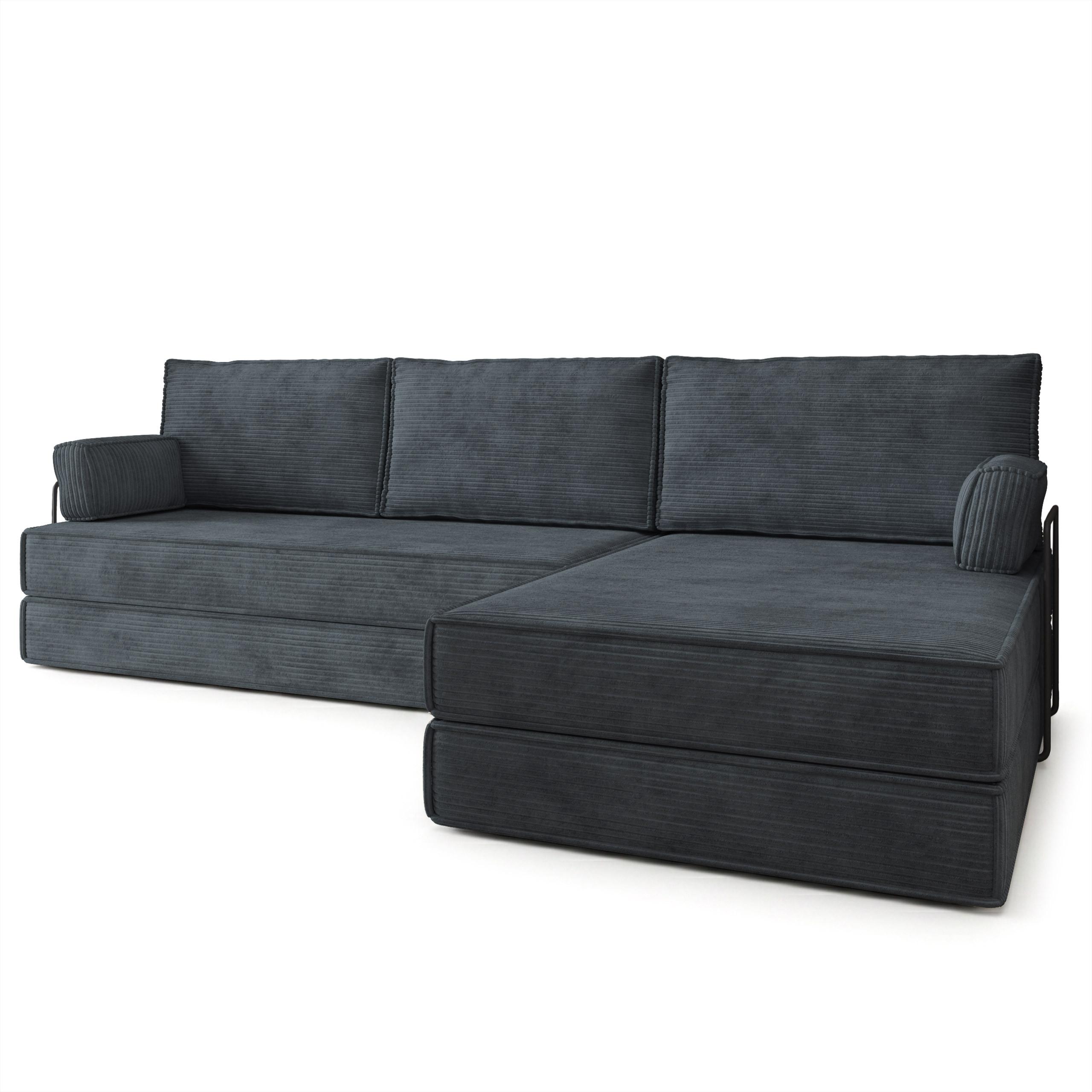 ECKSOFA ANKO modulares Boneless Sofa mit Schlaffunktion Grau Kordstoff - Dunkelgrau, Textil (270/160cm) - MASSENO