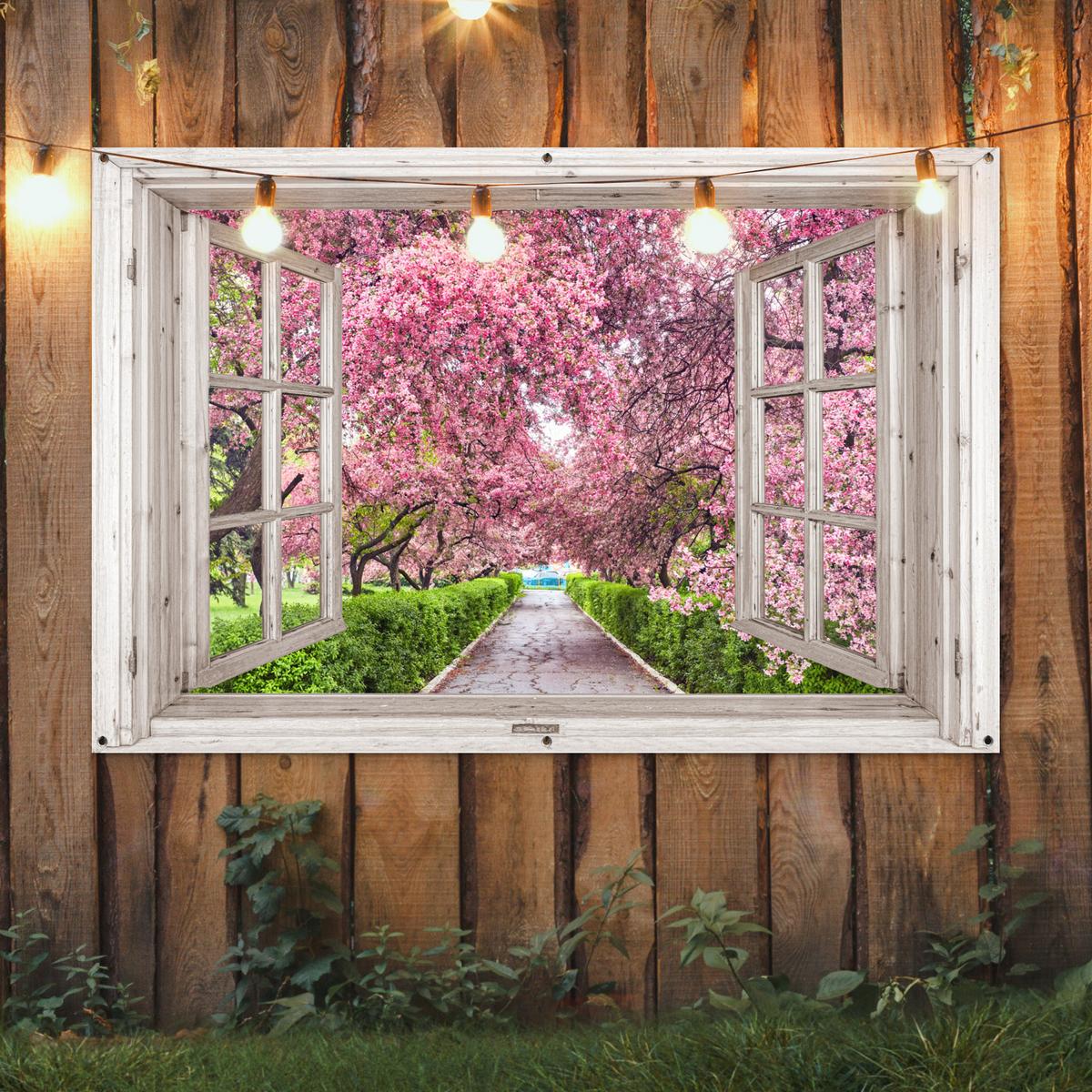 GARTENPOSTER Japanisch - Sakura - Blüte - Baum - Blütenzweige - Durchsichtig Poster für draußen 180x120 cm - Rosa, Kunststoff (180/120/0.2cm) - OnlyWow