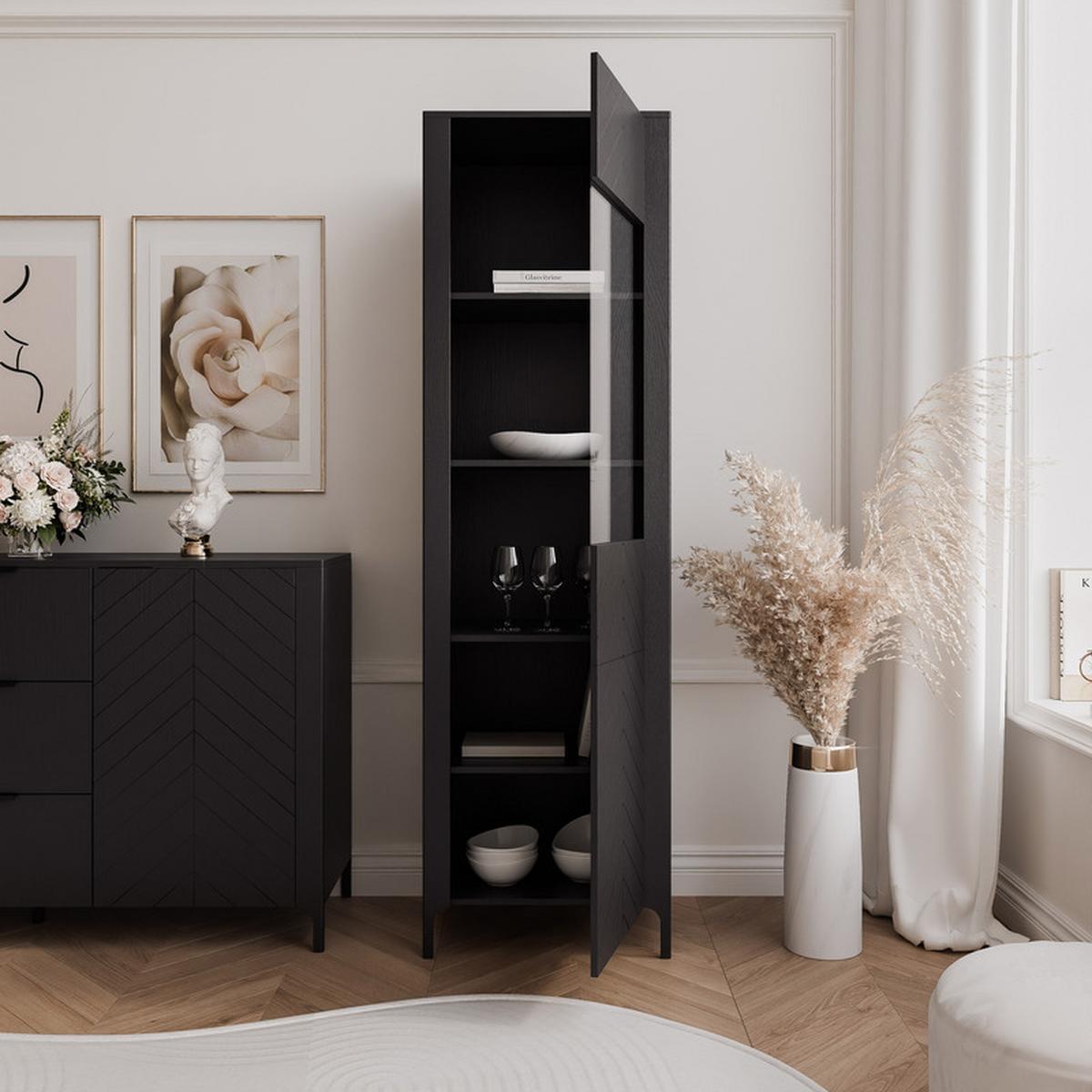 VITRINE LORIEN 59 cm Schwarz - Schwarz, Holzwerkstoff/Metall (59.6/197.1/40.6cm) - Idohome