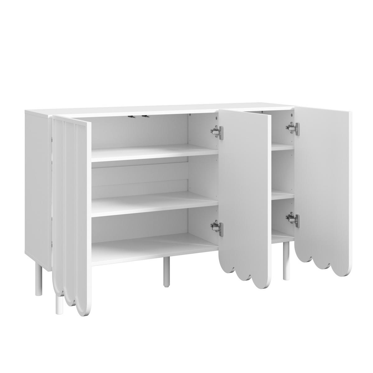 SIDEBOARD mdf in weiß mit wellentüren, push-to-open & verstellbaren einlegeböden - Weiß, Holzwerkstoff/Metall (120/80/35cm) - Urban Meuble