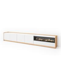 LOWBOARD, Weiß und Eiche Soft, Elektrokamin, 310/37/50cm - Weiß, Holzwerkstoff (310/50/37cm) - Skraut Home