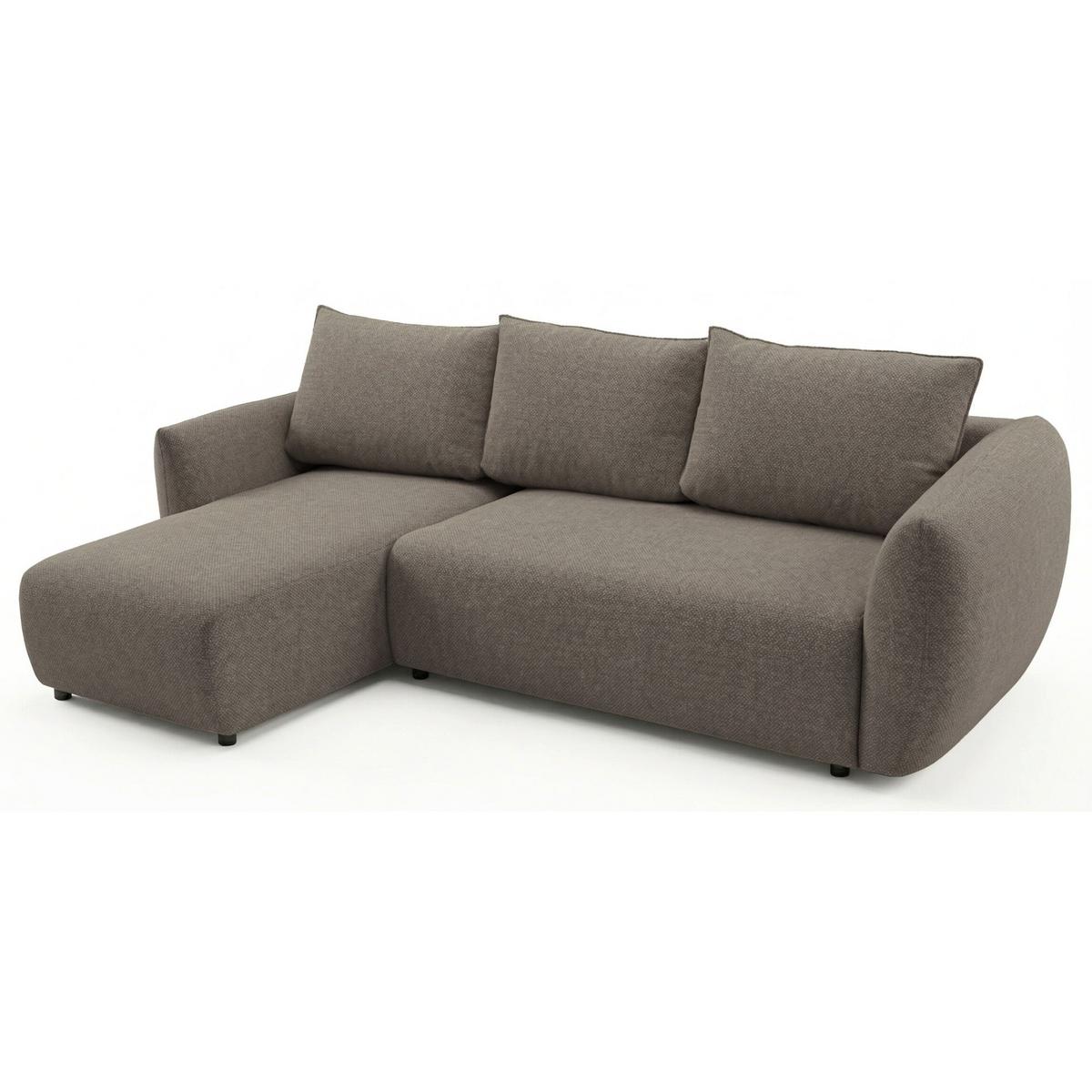 ECKSCHLAFSOFA Zordo HELLBRAUNER CHENILLE LINKS MIT ZWEI BETTKÄSTEN - Hellbraun/Schwarz, Kunststoff/Textil (256/170cm) - Selsey
