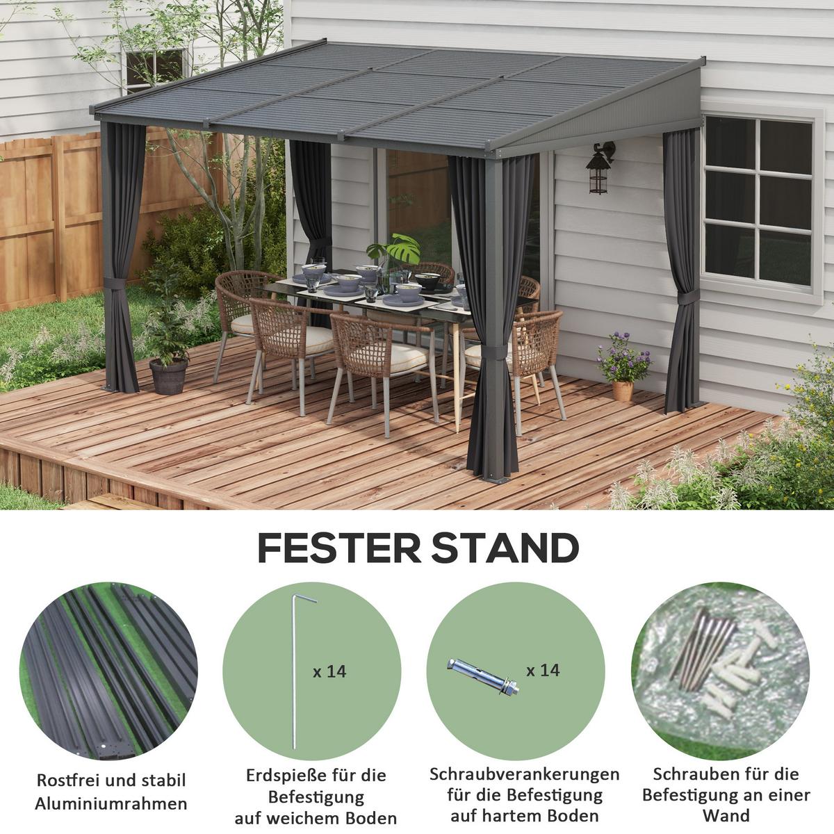PERGOLA Pavillon, Alu+Metall, Dunkelgrau - Dunkelgrau, Metall (255/242/365cm) - Outsunny