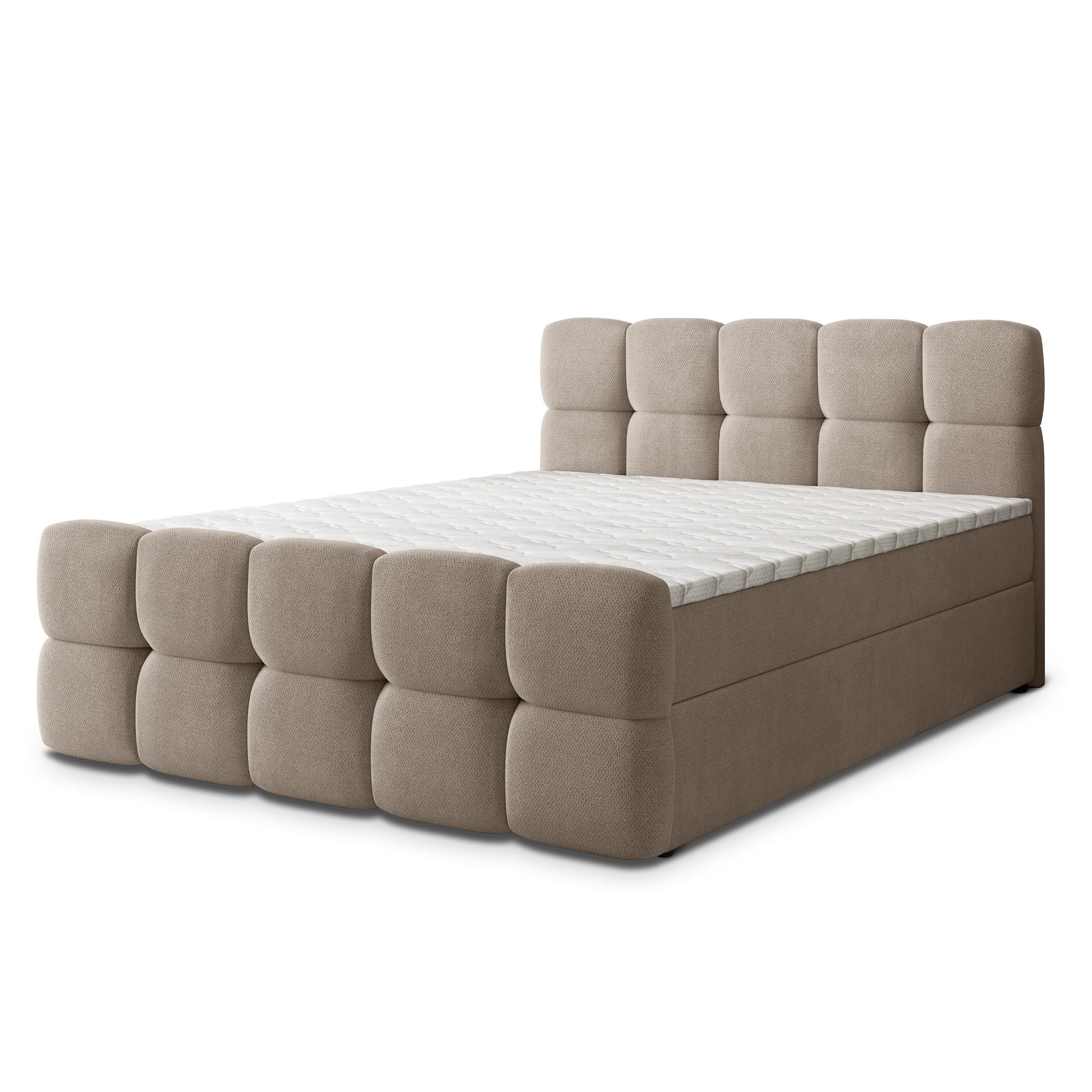 BOXBETT BRUME 200x200 cm mit Matratze und Topper, H2+H3 - Beige - Beige, Holz (200/200cm) - MASSENO