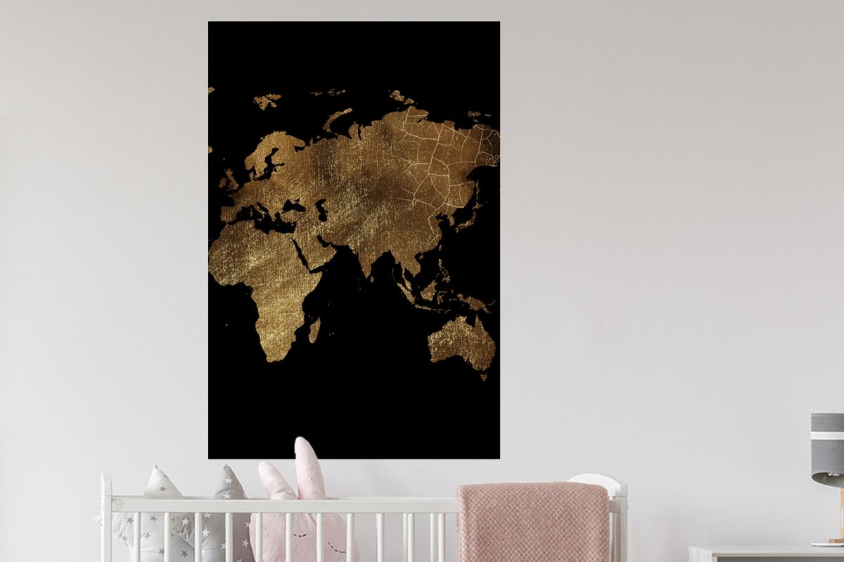 WANDTATTOO Weltkarte - Gold - Luxus - Erde - Schwarz Wandaufkleber 80x120 cm - Goldfarben, Kunststoff (80/120/0.1cm) - MuchoWow
