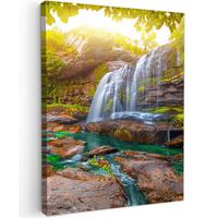 LEINWANDBILD Natur - Wasserfall - Pflanzen - Bäume - Sonne Room Decor 30x40 cm - Olivgrün, Textil (30/40cm) - MuchoWow