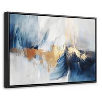 LEINWAND Bilder mit Rahmen - Gold - Blau - Aquarell - Kunst - Modern - 60x40 - Hellblau, Textil (60/40cm) - MuchoWow