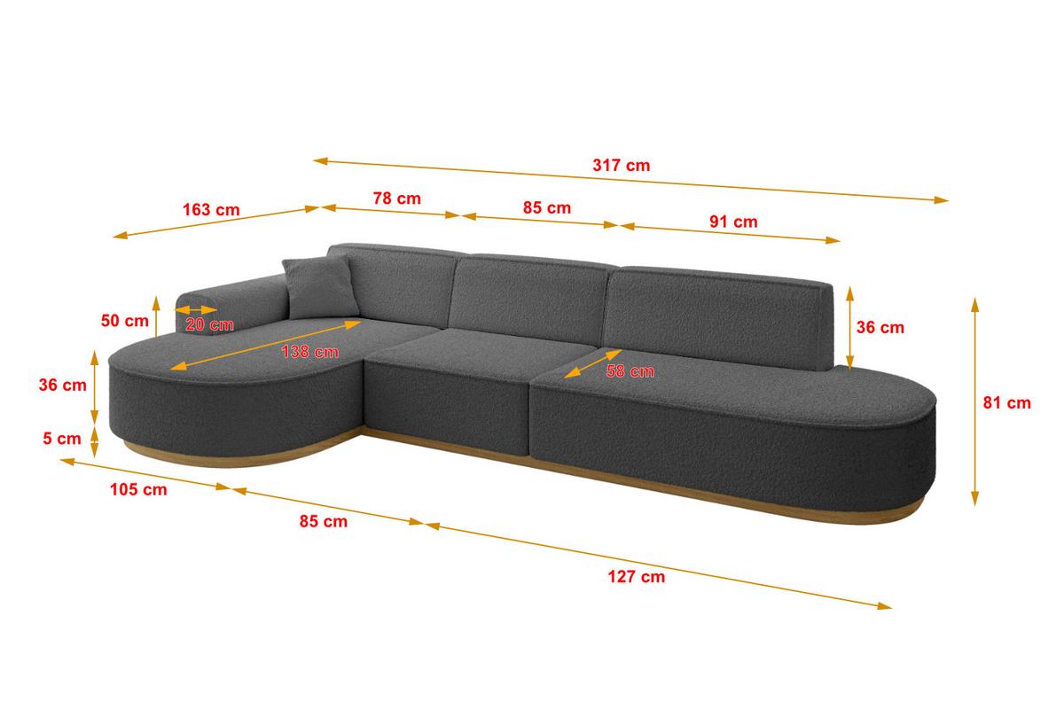 ECKSOFA Ottomane Links MARI-L2-v2 - 328x171x83 cm Grau Bouclé - Grau, Holzwerkstoff/Textil (328/171cm) - ALTDECOR