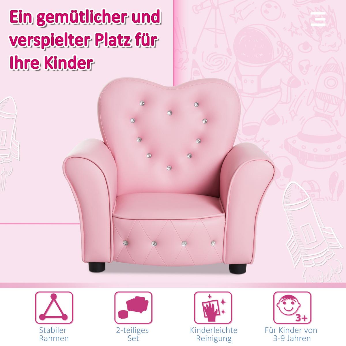 KINDERSOFA Kindersessel herzförmig Prinzessin Minisofa Kinderzimmer Sofa mit - Rosa, Kunststoff (41.5/49/59cm) - HOMCOM