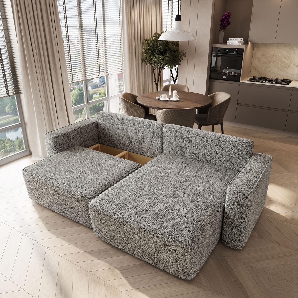 ECKSOFA BELISE BL Hellgrau Chenille mit Schlaffunktion - Hellgrau, Holz/Textil (252/162cm) - MASSENO