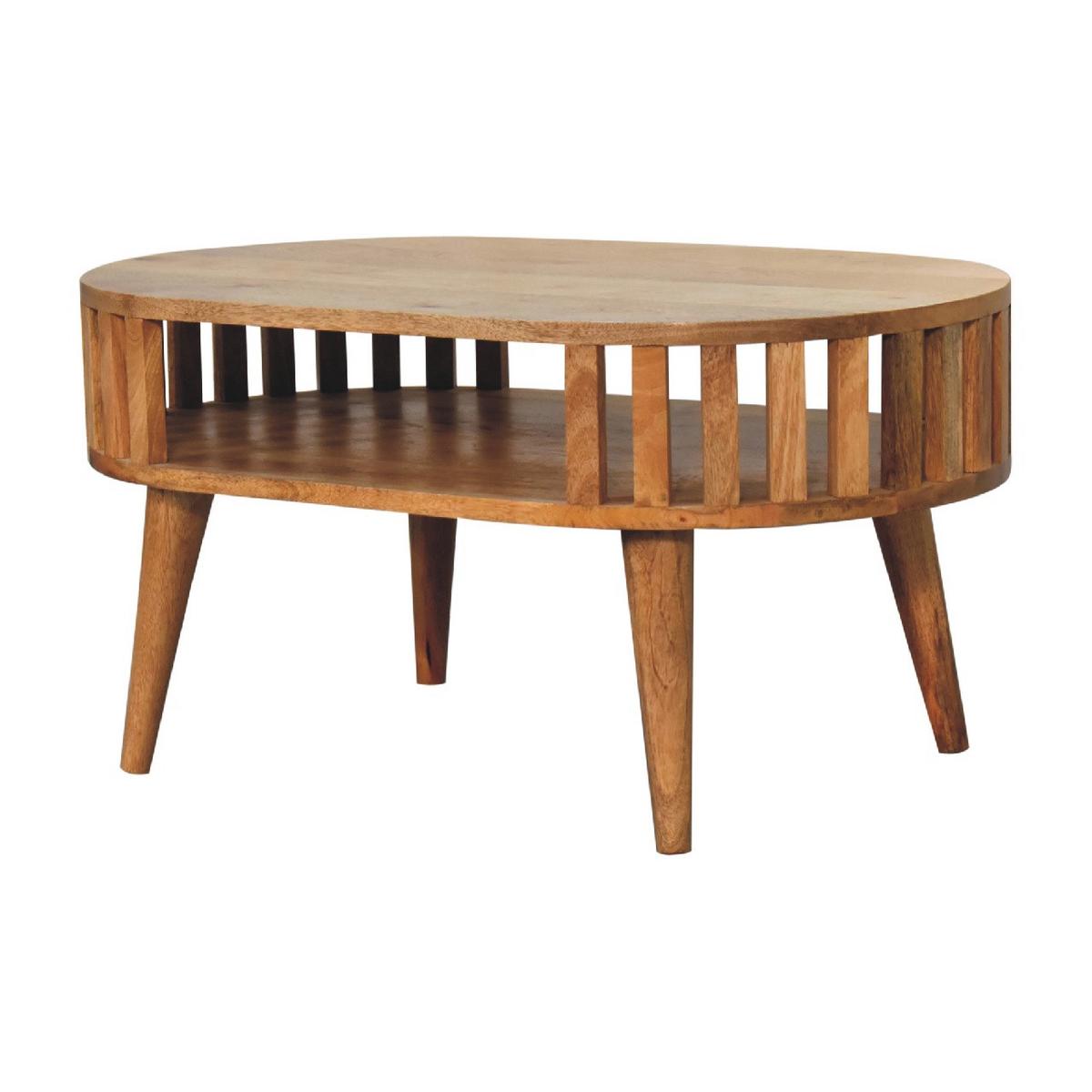 COUCHTISCH aus Massivholz, Offener Stauraum, Nordische Beine - Kastanienfarben/Messingfarben, Holz/Metall (50/80/50cm) - Artisan Furniture