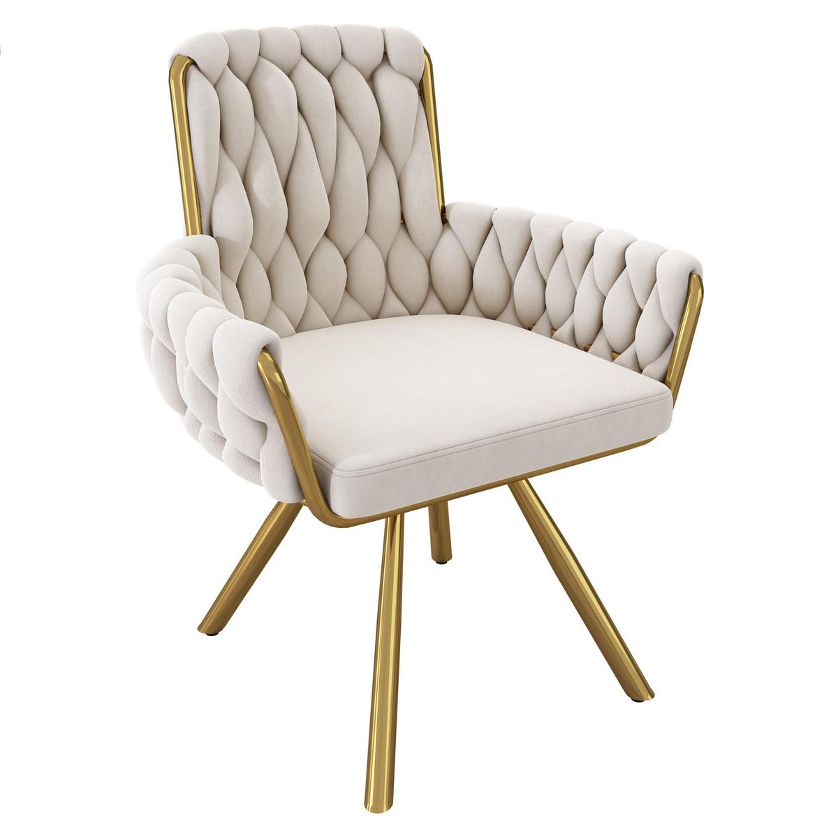 ESSZIMMERSTUHL 2er set samt gepolstert drehbar metallgestell mit armlehnen - Beige, Textil (63/87/55cm) - Urban Meuble