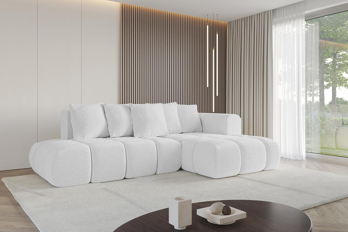 ECKSOFA Ottomane Rechts CLOUD-L-v1 280x185x90 Weiß Bouclé - Weiß, Holzwerkstoff/Kunststoff (185/280cm) - ALTDECOR