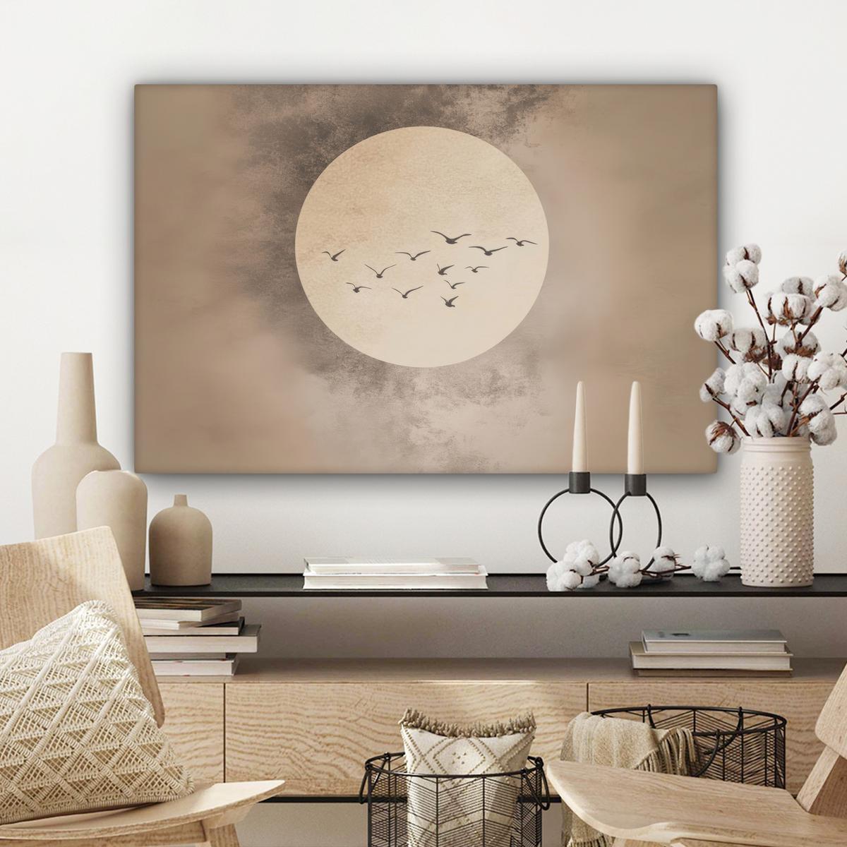 LEINWANDBILD Vogel - Beige - Japanisch Gemälde 60x40 cm - Taupe, Textil (60/40cm) - MuchoWow