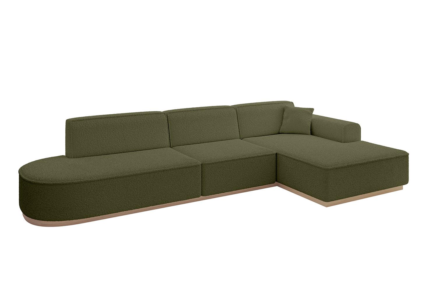 ECKSOFA Ottomane Rechts IREA-L2 - 327x165x80 cm Grün - Platinfarben, Holzwerkstoff/Textil (327/165cm) - ALTDECOR
