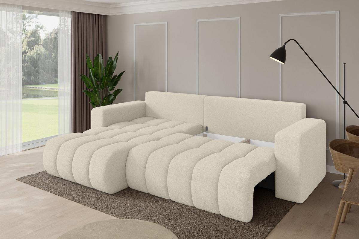 ECKSOFA mit Schlaffunktion Ottomane Links MILA-L-v1 277x195x86 Beige Bouclé - Sandfarben/Beige, Holzwerkstoff/Kunststoff (277/194cm) - ALTDECOR