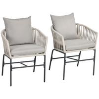 GARTENSTÜHLE 2er-Set, Stahl, Polyester, Beige - Beige, Metall (60/71/57cm) - Outsunny
