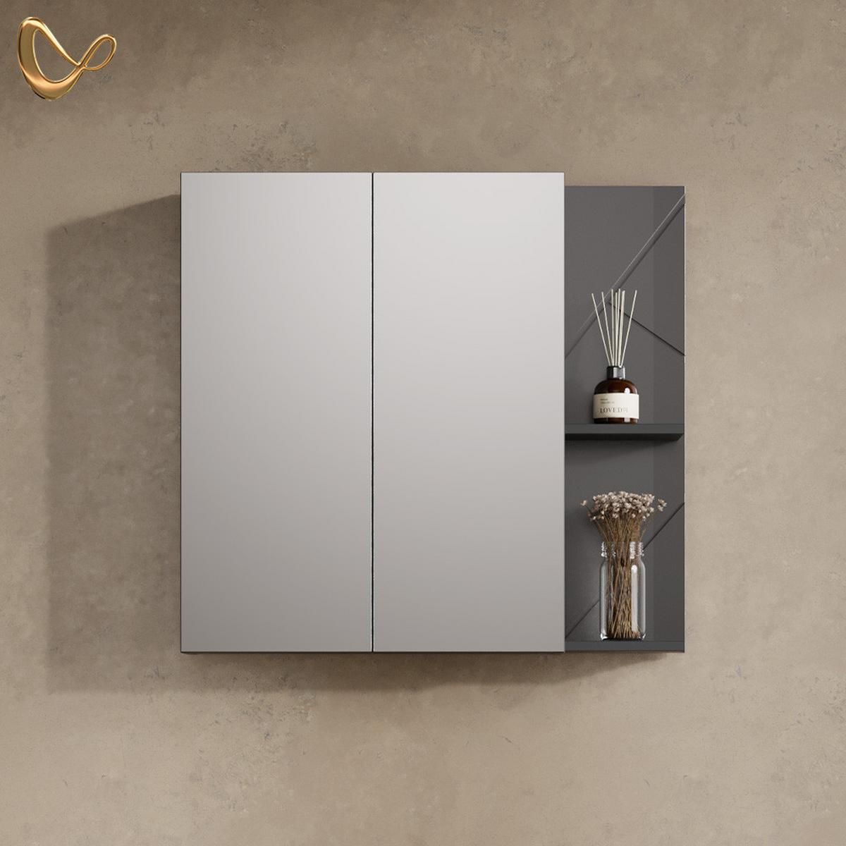 SPIEGELSCHRANK Ronco Anthrazit Hochglanz/Anthrazit 80 x 75 cm - Schwarz Hochglanz/Anthrazit, Holzwerkstoff (80/75/17.2cm) - Livinity®
