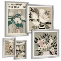 BILDER SET 5er Set - 50x50 cm & 20x30 cm & 40x60 cm Silberner Rahmen - Blumenillustrationen London Hongkong - Silberfarben, Kunststoff (40/60cm) - TULUP